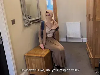 My stepmom with hijab is a molten taboo babe who shares a sofa with me