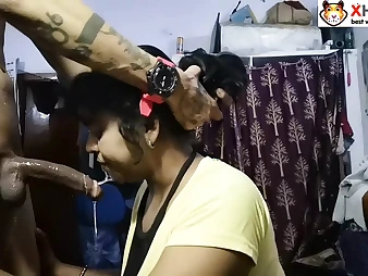 My Indian stepsister gets her face filled with jizz while I watch in Hindi