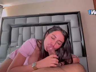 Latina MILF Jenifer Play helps her college mate with a hardcore porn task - creampie and orgasm!